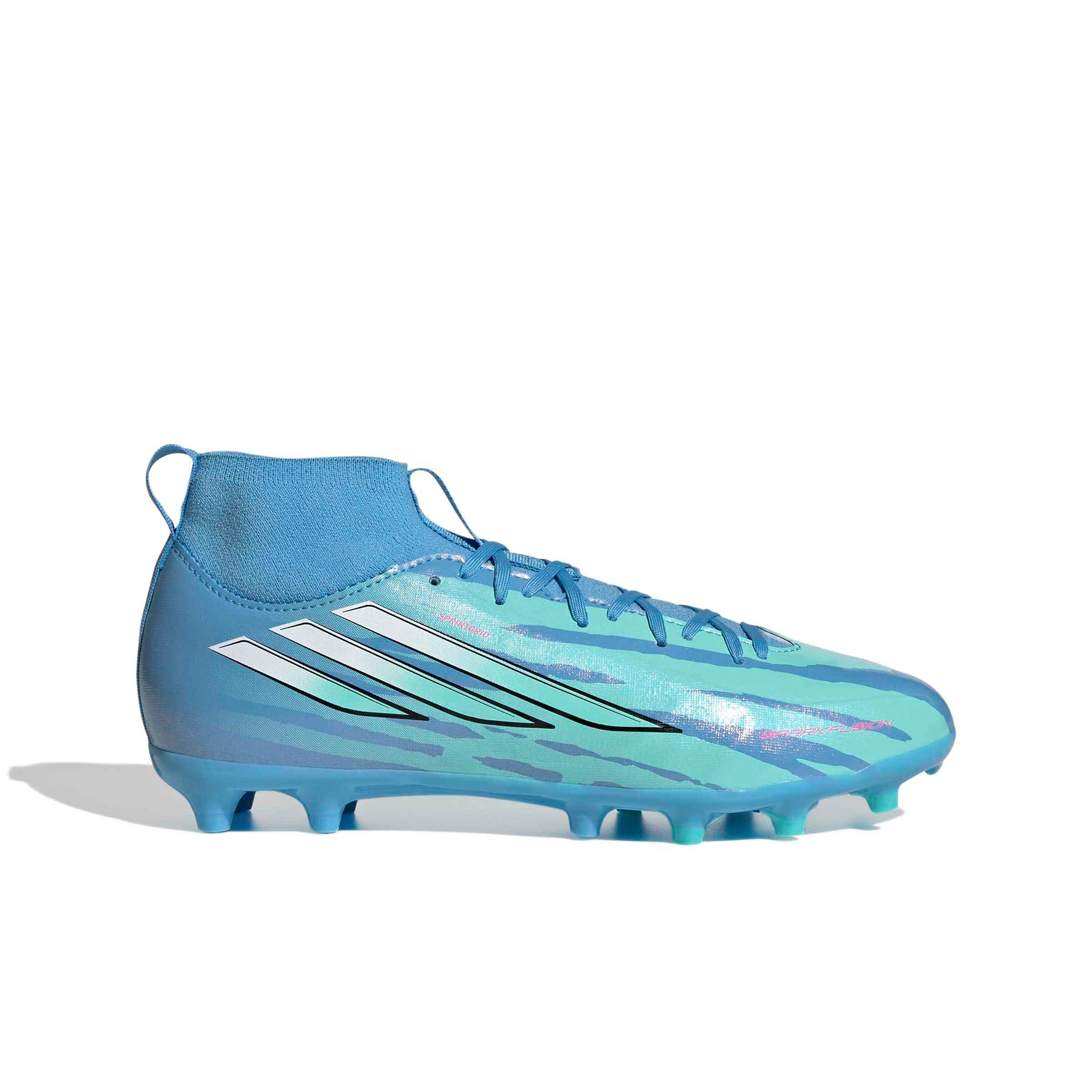 adidas F50 Sparkfusion League Mid Cut MG "Semi Blue/White/Pink" Grade School Kids' Soccer Cleat - BLUE/WHITE/PINK
